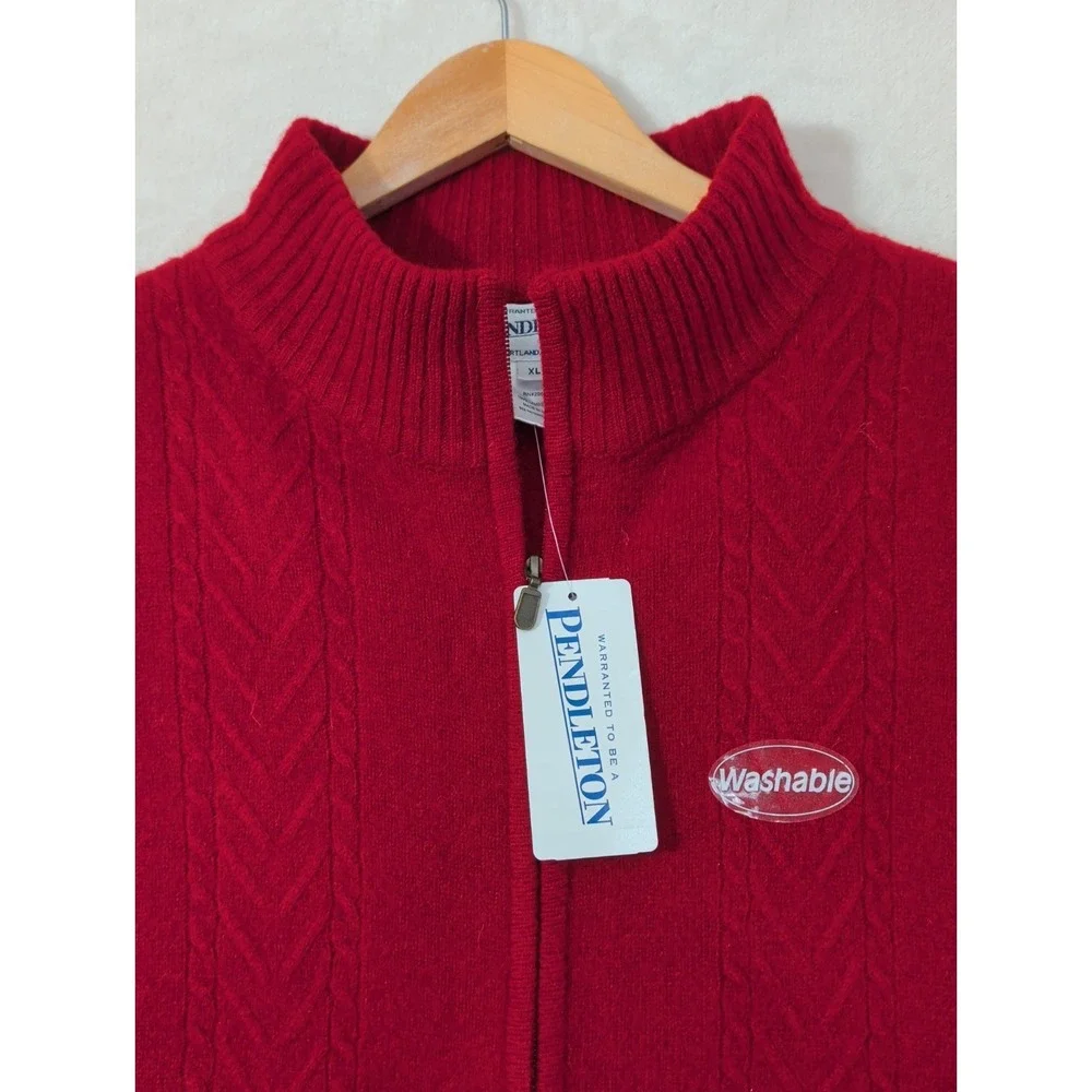 Pendleton Lambs Wool Full Zip Sweater Vest Womens XL Red Cable Knit Fall Winter